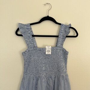 NWT J Crew Women’s Size PS Blue/White Striped Smocked Cotton Sundress, Lined